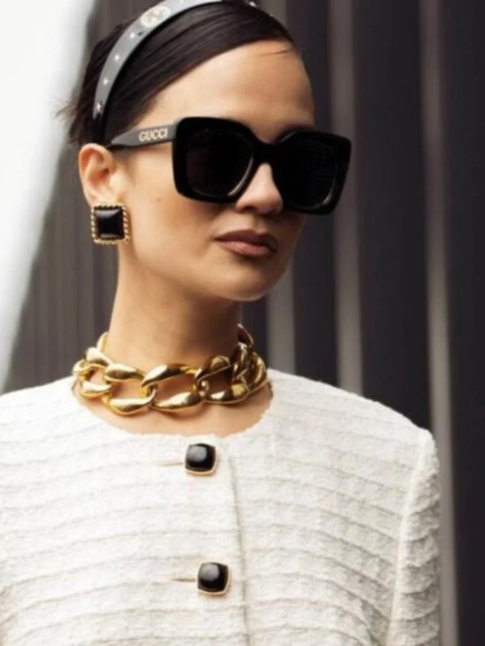 Gucci GG1151S 001 Women Butterfly Sunglasses - Black with Gold / Grey